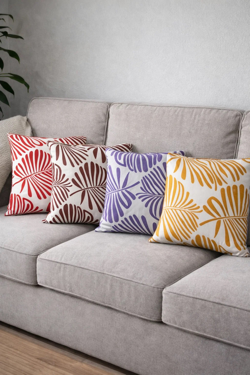 Kissenbezug 40x40 cm 2er-Set Baumwolle mit Reißverschluss – Palmblatt- – Heim24h